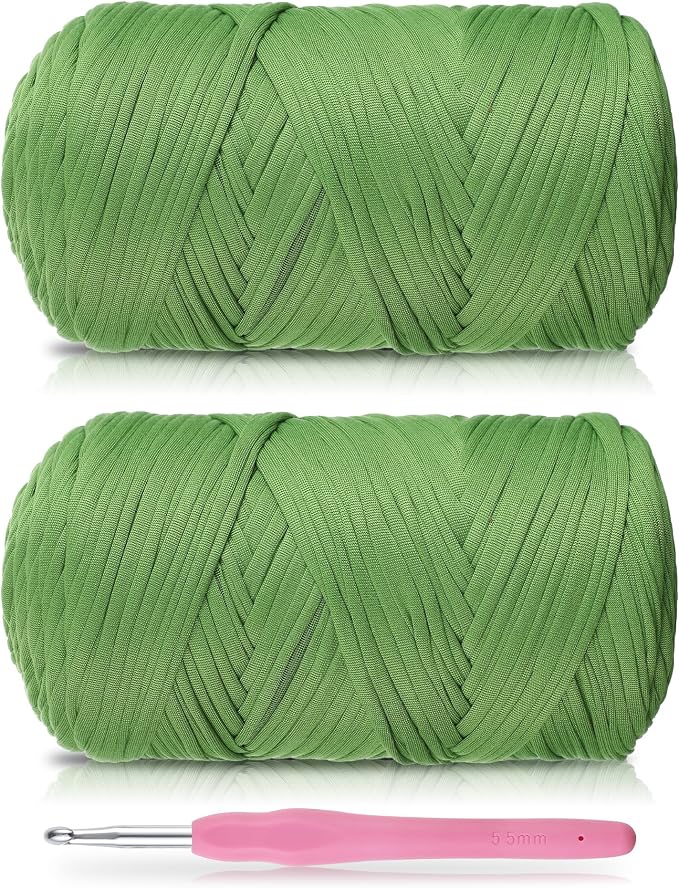 2 Pack T-Shirt Yarn - Together 800g/236 Yards Elastic Fabric Crochet Cloth T-Shirt Yarn, Thick Hand Knitting Yarns for Crocheting Bags/Rugs/Baskets/Craft Project (Modern, Avocado Green)