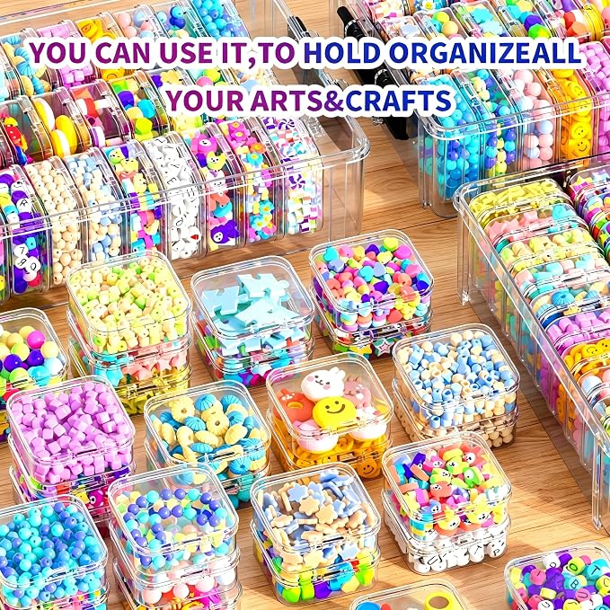 3-Tier Large Capacity Stackable Bead Organizer Box 90 Pcs, Portable Plastic Craft Storage Containers for Jewelry Making, Bracelets, DIY, Nail Art Charms
