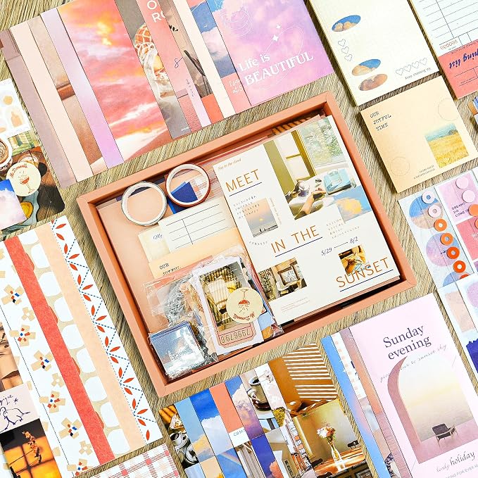 Scrapbooking Supplies Kit, A6 Grid Notebook, Aesthetics Junk Journal Kit