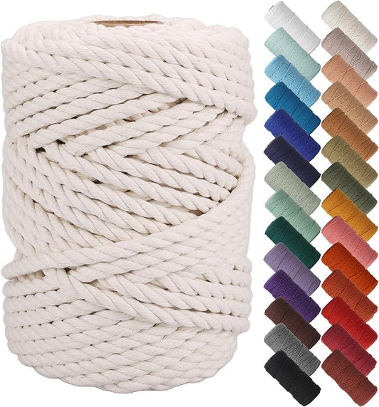 NOANTA Natural Macrame Cord 8mm x 54Yards, Beige Cotton Rope Macrame Yarn | Macrame Rope Supplies, 3 Strand Twisted Cotton Yarn String, Cotton Cord for Wall Hanging, Plant Hangers, Crafts, Knitting
