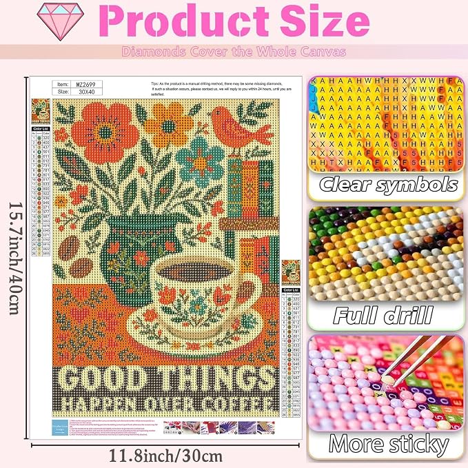 Diamond Art Kits for Adults,Coffee Cup Flower Diamond Painting,12 x 16 Inch