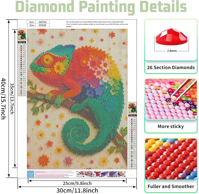 Chameleon Diamond Painting Kits for Adults, Diamond Art Kits, 12x16 in