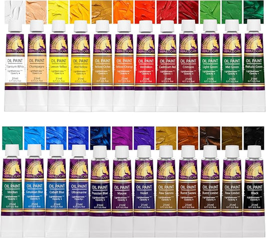 MyArtscape Oil Paint Set - 24 x 12ml Artist Oil Paints | Rich pigment oil paints for canvas painting with smooth blending layering glazing and glossy finish