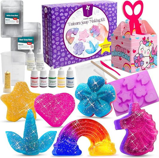 Pinwheel Crafts DIY Soap Making Kit for Kids Ages 5-12, 16 Unicorn Molds