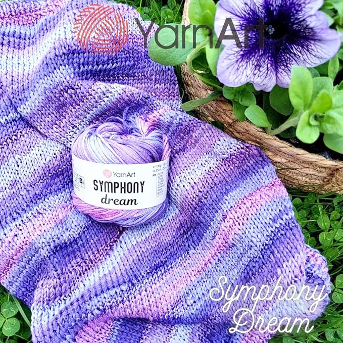 YarnArt Symphony Dream Cotton Yarn -%80 Cotton%20 Viscose Rainbow Multicolor Crochet Knitting Yarn - Suitable for All Blouses, Dresses, Shawls, Bags, Hats - 273 Yards, 3.52 Oz (1 Skein) (3115)