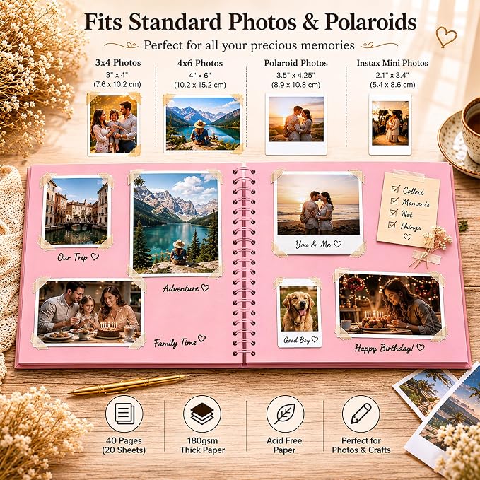 10x10 Inch DIY Scrapbook Album 40 Pages (20 Sheets), Hardcover Kraft Paper