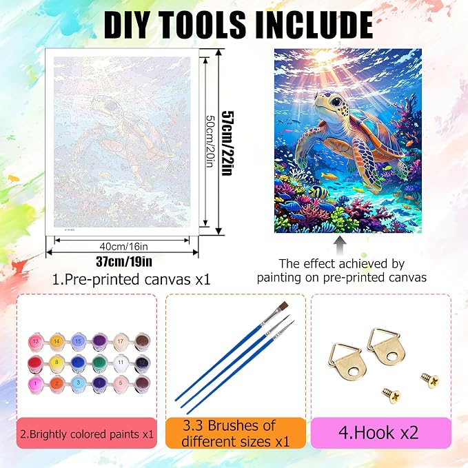 Yunruily Paint by Numbers for Adults - Sea Turtle Adult Paint by Numbers,Sea Turtle Painting by Numbers for Adults for Home Wall Decor and Birthday Gifts 16x20inch