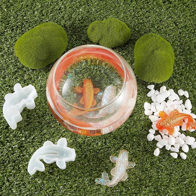 3pcs Koi Fish Silicone Resin Mold & Fondant Mold with 12 Color Sequins, Koi Goldfish DIY Pendant Epoxy Casting Moulds for DIY Pendant Charms Epoxy Crafts Cake Decoration Keychain Jewelry Making & Gift