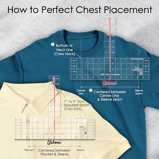 Left Chest Logo Placement Tool - T-Shirt Ruler Guide, 4 Sizes All Ages