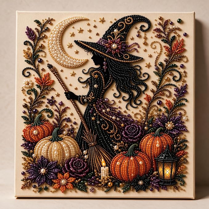 Halloween Ghost Pearl Diamond Art DIY Kit 3D Diamond Painting (Witch)