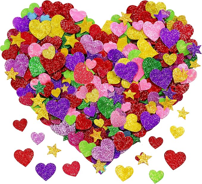 Back to School Supplies - 280 PCS Glitter Foam Reward Stickers for Kids | Self Adhesive Stars Mini Heart Shapes Stickers for Teachers Students Classroom - Arts Craft Scrapbook Supplies Party Favors
