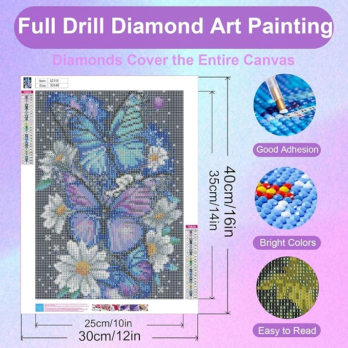 Ycydilirab Butterfly 5D Diamond Painting for Adults-Flower Diamond Art,Butterfly Gem Painting Perfect for Relaxation and Home Wall Decor 12x16inch
