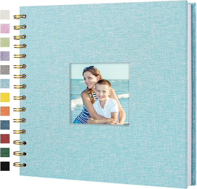 8"x8" Scrapbook Photo Album Linen Cover 20 Sheets 40 Pages White Paper | Blue Hardcover Kraft White Pages Memory Book, for Travel Wedding Guest Book Christmas Baby Shower Fits 4x6 & Instant Photos