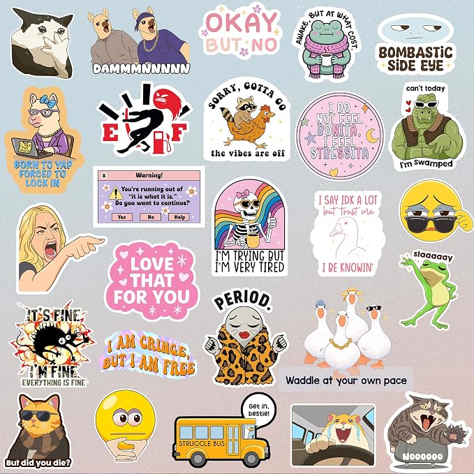 412PCS Funny Holographic Stickers for Adults, Waterproof Vinyl Pack Sarcastic Relatable Meme Decals for Laptop, Water Bottle, Phone, Kindle, Journal, Scrapbooking, No Repeats