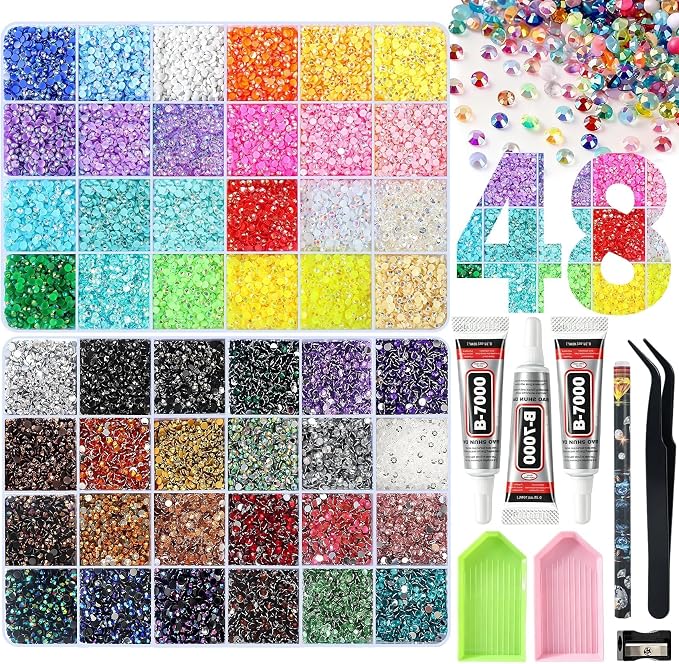 48 Colors 48000 PCS Resin Jelly Rhinestones Bedazzling Kit for DIY Crafts
