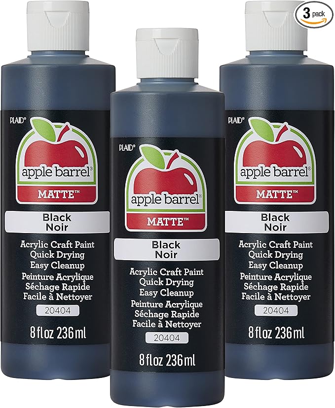 Apple Barrel Acrylic Paint, Black (Pack of 3) 8 oz, 20404EA- (Pack of 3)