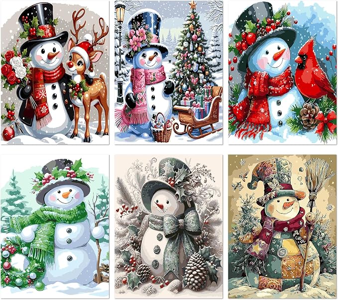 6 Pack Christmas Paint by Numbers Kits for Adults 12x16in(30x40cm)