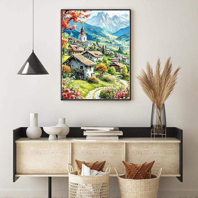 Ycydilirab Landscape Diamond Painting for Adults-5D Diamond Painting,European Town DIY Gem Painting Perfect for Relaxation and Home Wall Decor 12x16inch