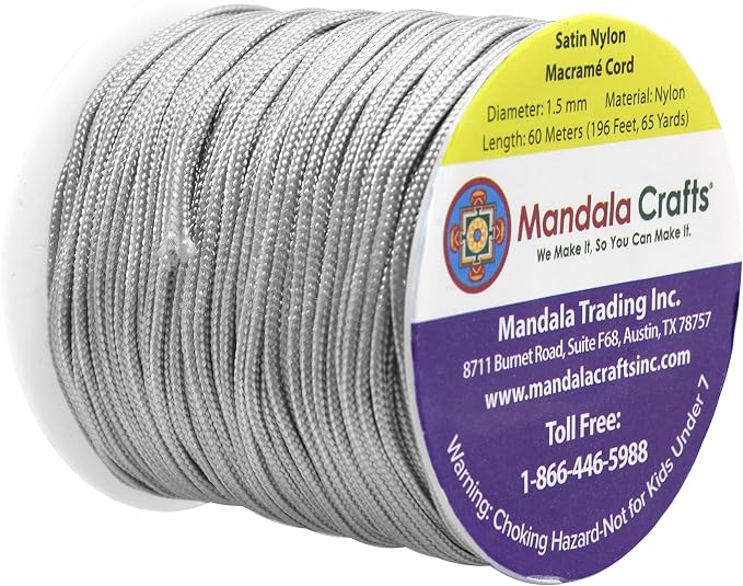 Mandala Crafts 1.5mm Gray Rattail Nylon Satin Cord for Jewelry Making