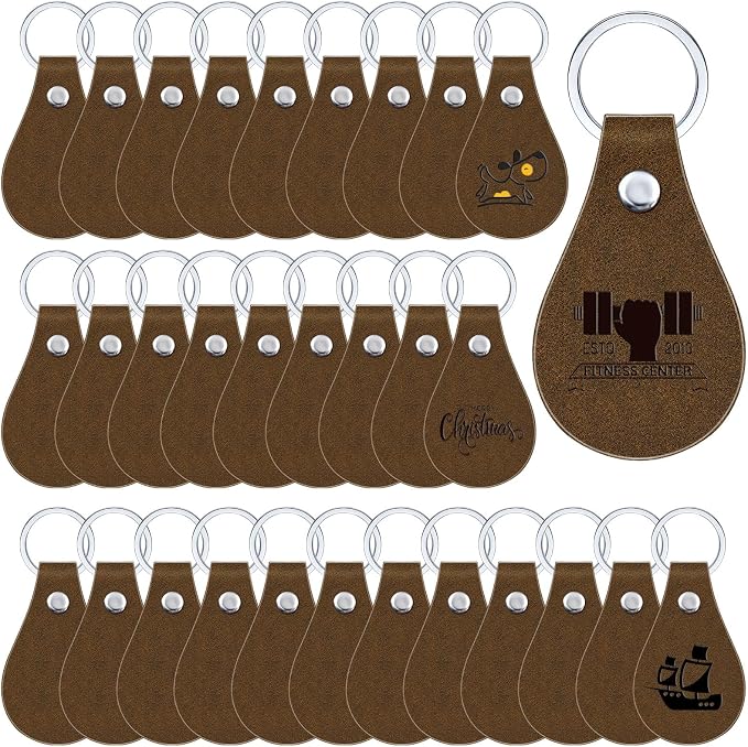 Taiyin 30 Pcs Leather Key Fob Kit PU Leather Keychain Blanks, Golden Brown