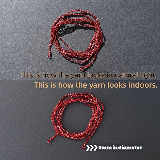 Metallic Glitter Yarn for Crochet & Knitting, Fine 2 Light Weight Worsted for Crochet Knitting, 35g 1.23oz, 120 Yards Soft Craft Sparkle Yarn (Red)