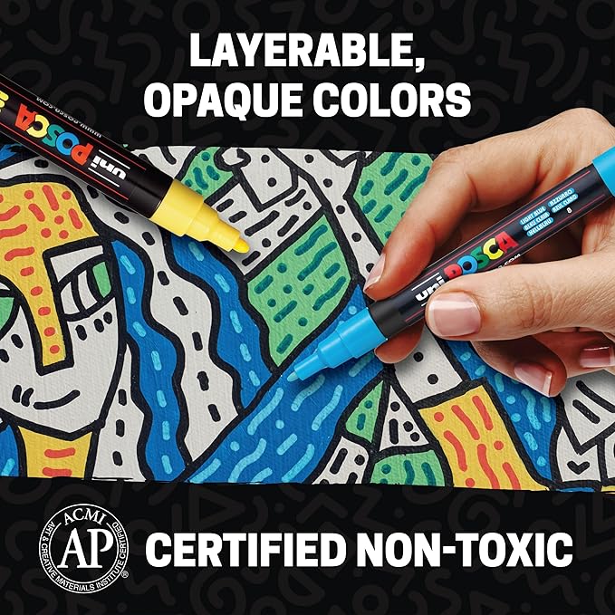 POSCA® PC-5M Paint Markers, Medium (1.8-2.5mm), Assorted, 36 Pack & Caddy