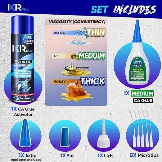 ixirpro CA Glue with Activator, Medium, 1.75oz + 16.9oz Kit