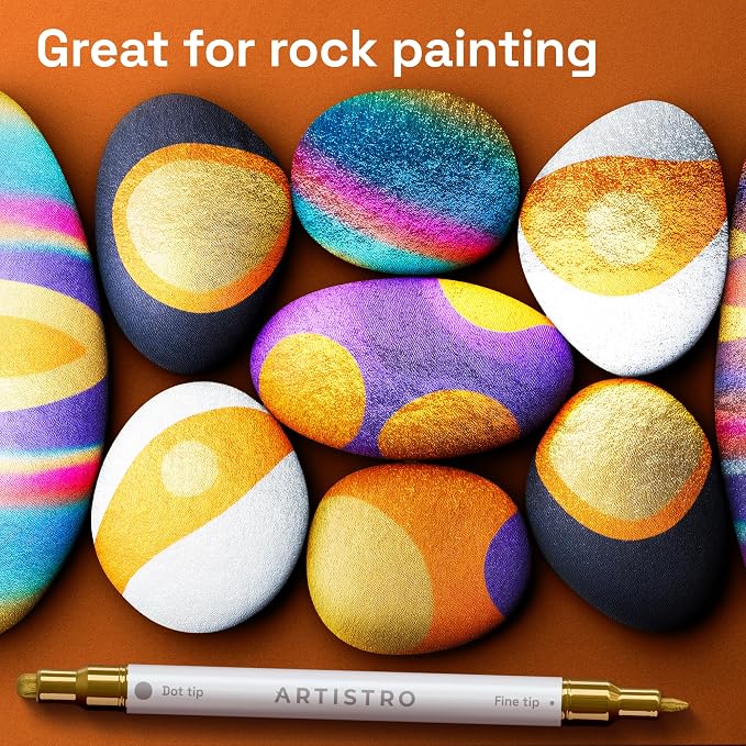ARTISTRO Metallic Dual-Tip Acrylic Paint Marker Pens - Set of 48 | For Fabric, Rock, Glass, Wood, & Coloring Books, Arts & Crafts Gift, Classroom Must Haves & School Supplies (Dot & Fine Tips)