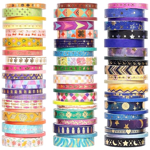 NANYNNU 66 Rolls Gold Foil Washi Tape Set - Decorative Washi Stickers, Colored Tape, Cute Washi Tapes for Journaling Supplies, Scrapbooking Supplies kit, Junk Journal, Craft Supplies