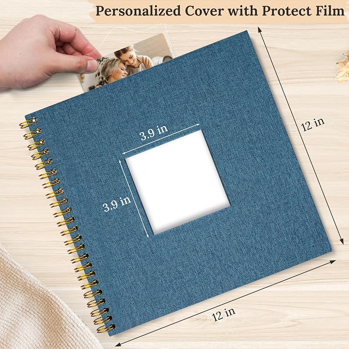12"x12" Scrapbook Photo Album Linen Cover 40 Sheets 80 Pages White Paper | Navy Hardcover Kraft White Pages Memory Book, for Travel Wedding Guest Book Christmas Baby Shower Fits 4x6 & Instant Photos