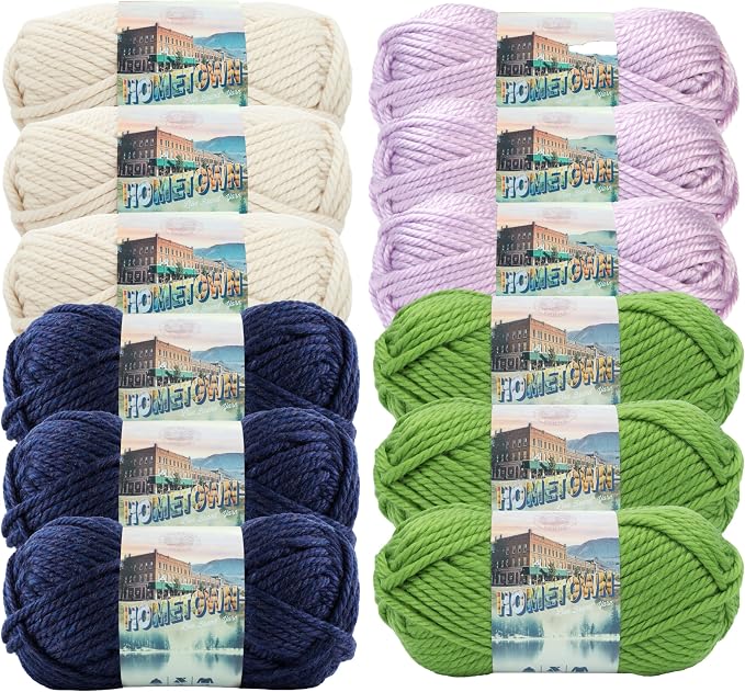 Lion Brand Yarn, Hometown Super Bulky Yarn, Preppy Pack, 12 Skeins