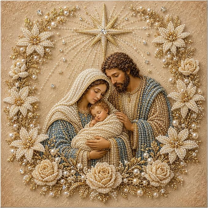DIY Christmas Pearl Diamond Painting Kit, 5D Pearl Art Craft for Adults and Beginners, Christmas Church and Jesus Wall Decor, Holiday Gifts, 12 x 12 Inch (Jesus Design B)