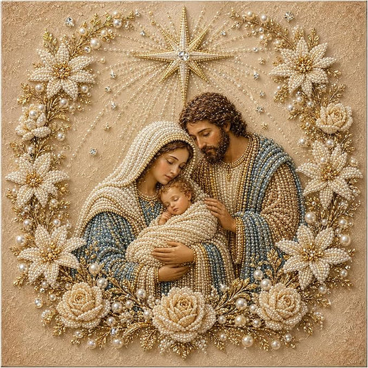 DIY Christmas Pearl Diamond Painting Kit, 5D Pearl Art Craft for Adults and Beginners, Christmas Church and Jesus Wall Decor, Holiday Gifts, 12 x 12 Inch (Jesus Design B)