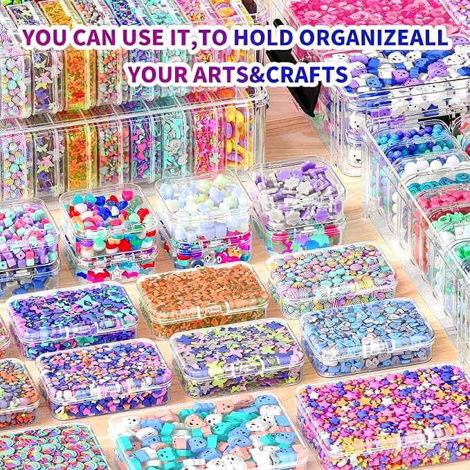 Stackable Bead Storage Organizer, 88 Small Plastic Containers with Lids, 4-Layer Clear Bead Organizer Box, 3 Sizes, Portable, for Jewelry and Crafts