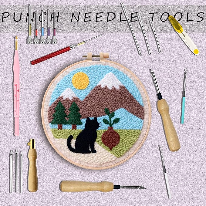 HYINUS 43Pcs Punch Needle Kit for Adult Beginners, Adjustable Punch Needle Tool with Different Size Needles & Capybara Storage Case, Wooden Handle Embroidery Pen Set for Gifts, Decor & DIY Craft