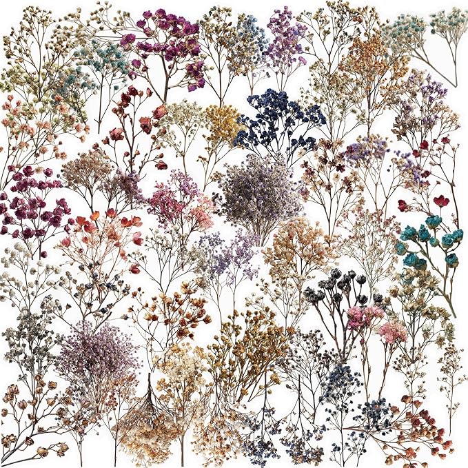 50PCS Transparent Vintage Star-Shaped Bouquet Stickers Clear Botanical Pressed Floral Stickers Pack, Aesthetic Plant Decals for Scrapbooking Journaling Laptop Water Bottle Decor(colours-F18)