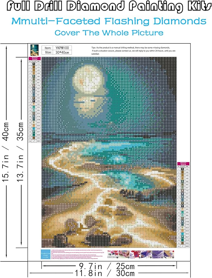 Moonlight Beach Diamond Art Kits for Adults, 5D Diamond Painting for Adults
