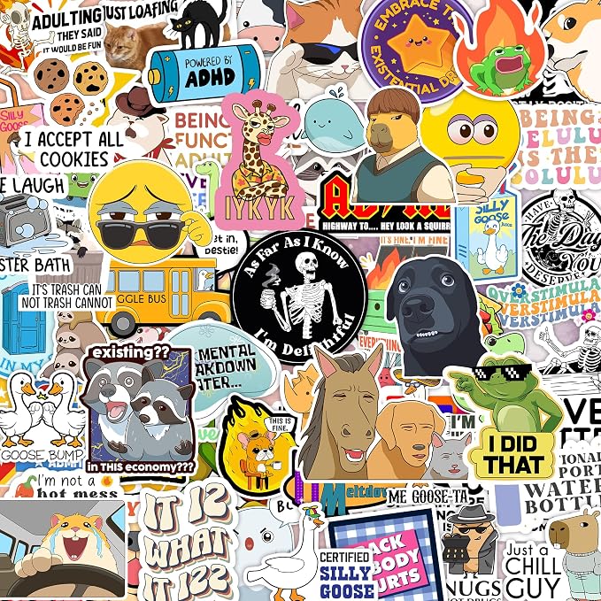 412PCS Funny Holographic Stickers for Adults, Waterproof Vinyl Pack Sarcastic Relatable Meme Decals for Laptop, Water Bottle, Phone, Kindle, Journal, Scrapbooking, No Repeats