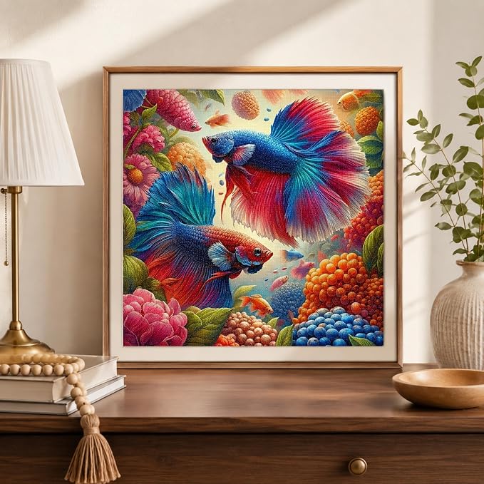 Fish Diamond Painting Kit 13.78x13.78 Inch, 5D Diamond Art for Adults DIY | Relaxing Creative Hobby Home Wall Decor Fun Handmade Experience
