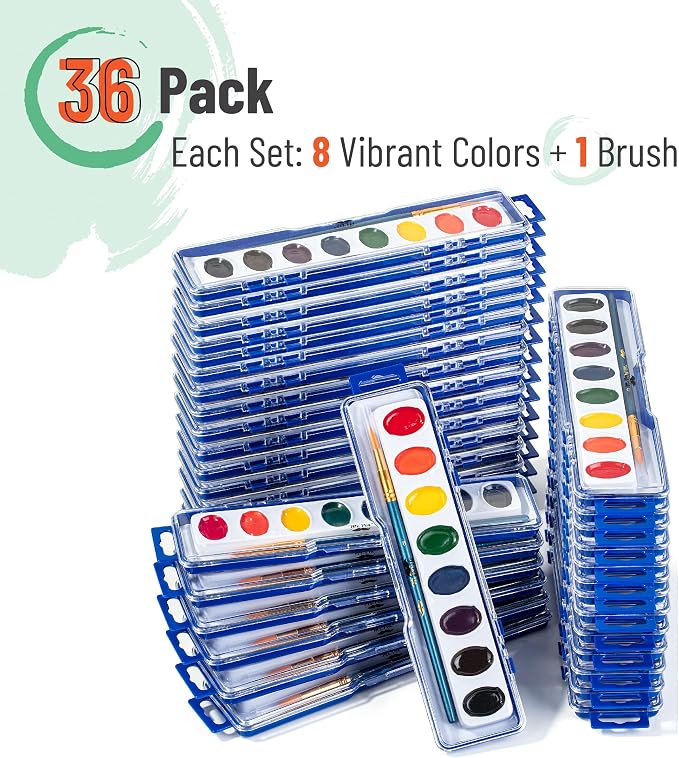 Mr. Pen- Washable Watercolors, 36 Pack, 8 Colors with Paint Brush | Bulk Watercolor Paint Set, Water Color Painting Kids, Watercolors for Kids and Adults