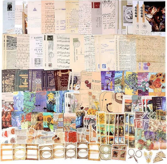 Draupnir 200pcs Vintage Junk Journal Supplies,Scrapbook Supplies Scrapbooking Paper and Stickers Ephemera For Art Aesthetic Journaling Kit Collage(Art)