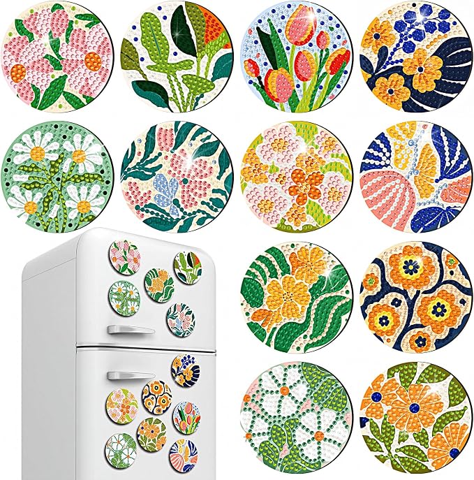 Zonon 12 Pcs Fourth of July Diamond Art Magnets Patriotic Fridge Decor | DIY Crystal Stickers for Adults, Truck Star Flag Eagle Fireworks Designs, Refrigerator Decoration Craft for Holiday