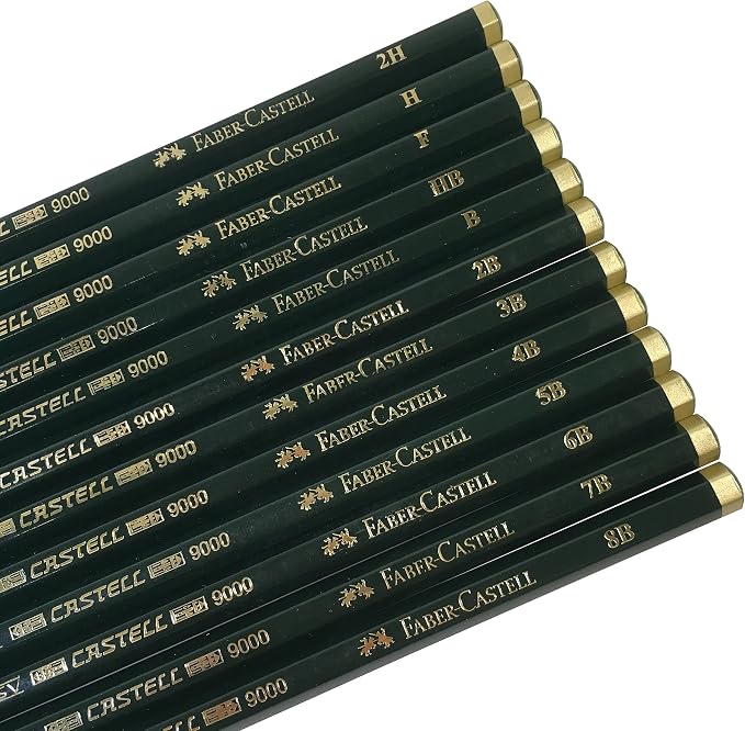 Faber-Castell 9000 Graphite Sketch Pencil Art Set (8B - 2H) with Kneaded Art Eraser, Large Dust Free Eraser and Sharpener