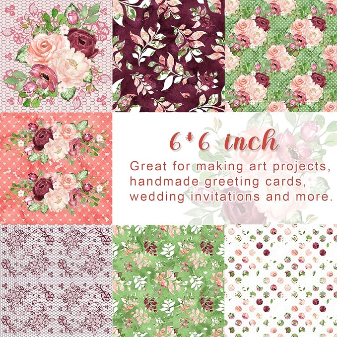 28 Sheets Scrapbook Paper, Floral Scrapbooking Specialty Papers 160gsm Cardmaking Craft Paper Pack Decorative Paper for Card Making (6"X6" Inch, Masrala)