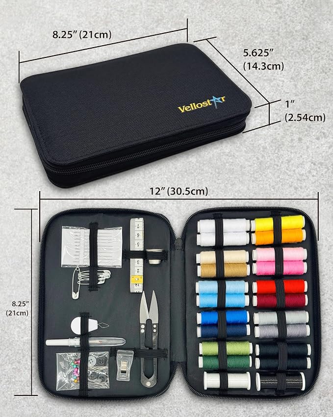 Vellostar Beginner Sewing Kit for Adults and Kids, 22 Threads, Travel Case | Small beginner hand sew kit with sewing supplies, needles, scissors, thimble for home, travel, & emergency clothing repairs