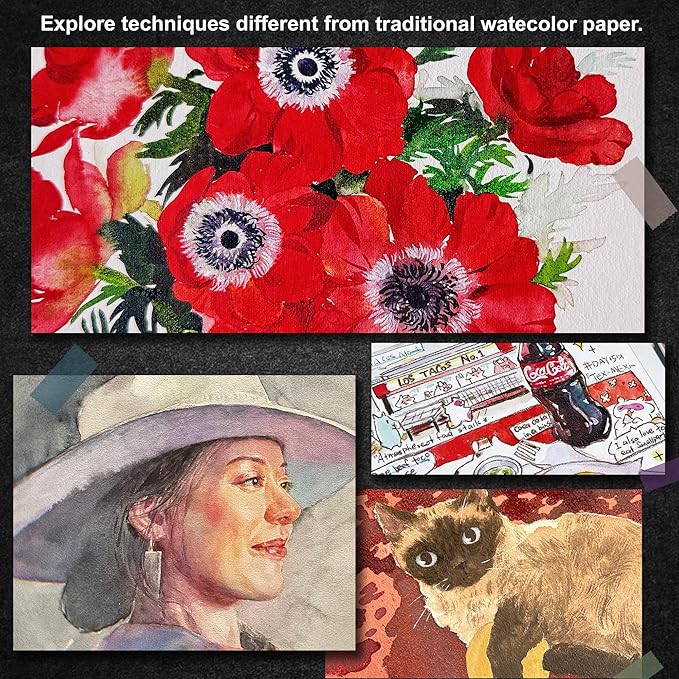 PHOENIX Watercolor Canvas Boards for Painting - 8x10 Inch/6 Pack, 100% Cotton Water Color Canvas Panels, 8 Oz. / 260g White Blank Medium Texture Flat Canvases for Water Based Paints