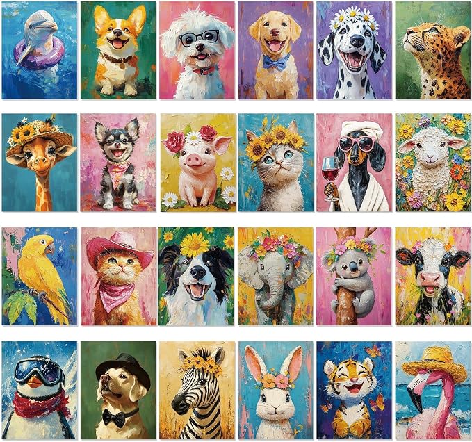 Sherr 24 Pcs Pre Drawn Canvas for Adult, Carton Animal, 8 x 10 Inch