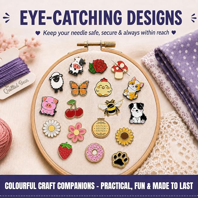 The Quilted Bear Magnetic Needle Minder, Collie Dog | Enamel Needle Keeper for Embroidery & Cross Stitch, Secure Holder for Sewing Needles & Pins, Strong Magnet, Sewing Accessory