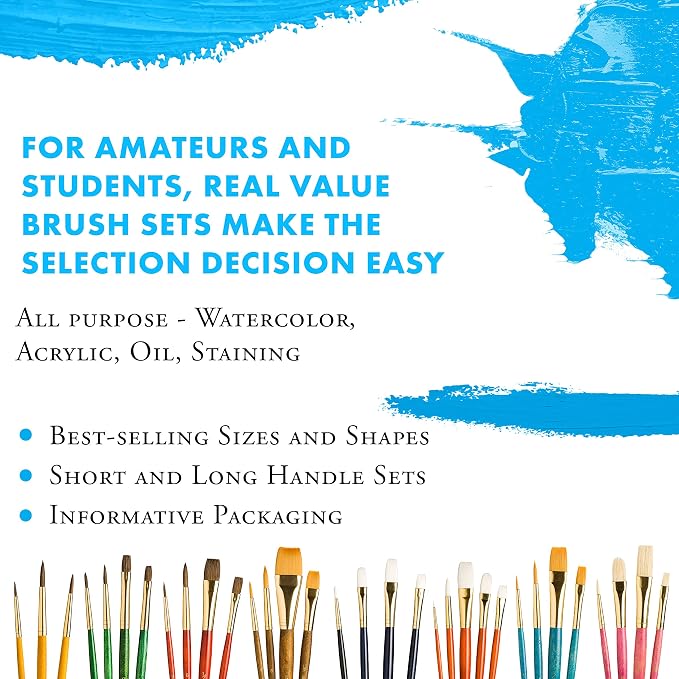 Princeton RealValue Brush Set, White Taklon, Orange Handle, 5 Piece, 1 Count