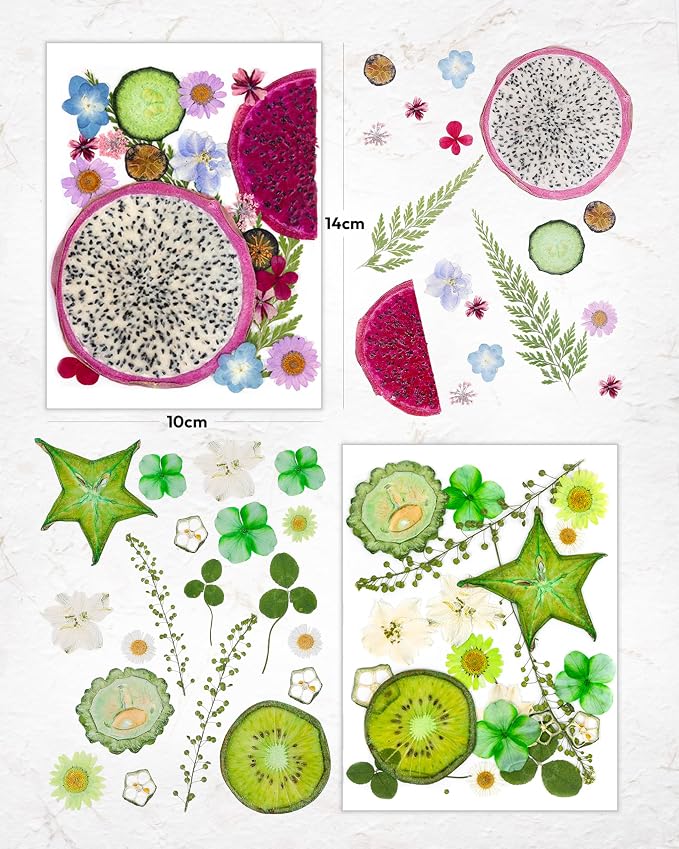 Resiners Dried Pressed Flowers for Resin Molds Scrapbook Supplies | Real Natural Dried Flowers Dry Leaves kit for Card Making Resin Jewelry Making Soap Candle DIY Crafts (Bright Fruit 80pcs)